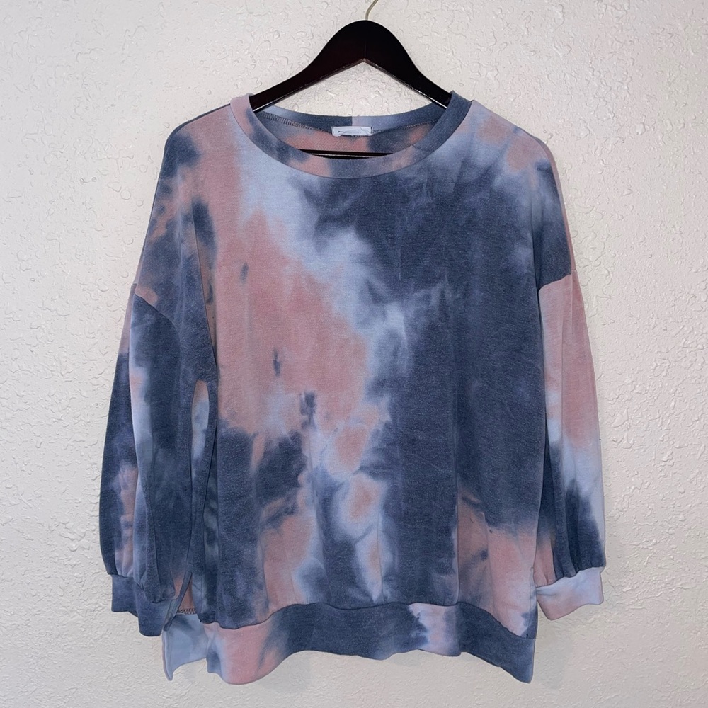 First Love Pink Grey Tie Dye Top